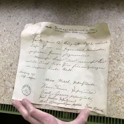 Asam 00012 Dokument aus der eingemauerten Zigarrenschachtel aus 1904